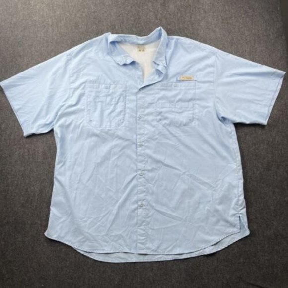 Columbia PFG Size XXL Men' Button Up Shirt Light Blue PFG Short Sleeve Fishing - Picture 1 of 7